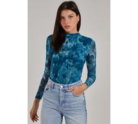 Pink Vanilla Women's Graphic Floral High Neck Bodysuit in Teal | Size: 8 Pink Vanilla Teal 8