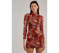 Pink Vanilla Women's Graphic Floral High Neck Dress in Red | Size: 6 Pink Vanilla Red 6