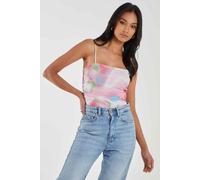 Pink Vanilla Women's Graphic Smudge Print Strappy Bodysuit in Pink | Size: 6 Pink Vanilla Pink 6