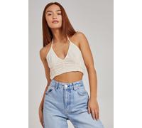 Pink Vanilla Women's Halterneck Cross Over Mesh Bralette in Ivory | Size: 10 Pink Vanilla Ivory 10