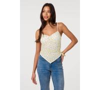 Pink Vanilla Women's Hanky Hem Printed Mesh Crop Top in White | Size: Medium Pink Vanilla White M