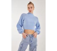 Pink Vanilla Women's High Neck Knitted Jumper in Blue | Size: Medium/Large Pink Vanilla Blue M/L