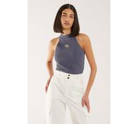 Pink Vanilla Women's High Neck Logo Detail Racer Top in Navy | Size: Medium/Large Pink Vanilla Navy M/L