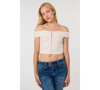 Pink Vanilla Women's Ivory Diamante Lace Corset Bardot Top | Size: Medium Pink Vanilla Ivory M