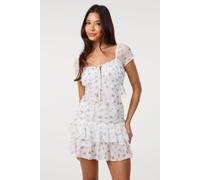 Pink Vanilla Women's Ivory Ditsy Dot Mesh Cap Sleeve Butterfly Hem Top | Size: Medium Pink Vanilla Ivory M
