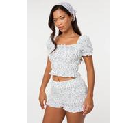 Pink Vanilla Women's Ivory Ditsy Print Milkmaid Top | Size: Medium/Large Pink Vanilla Ivory M/L