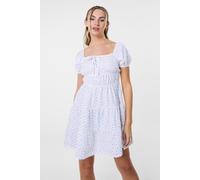 Pink Vanilla Women's Ivory Ditsy Puff Sleeve Tiered Mini Dress | Size: Small Pink Vanilla Ivory S