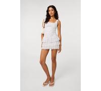 Pink Vanilla Women's Ivory Polka Dot Square Neck Mesh Dress | Size: Large Pink Vanilla Ivory L