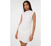 Pink Vanilla Women's Ivory Shoulder Pad Ruched Front Mini Dress | Size: Large Pink Vanilla Ivory L