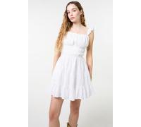 Pink Vanilla Women's Ivory Tie Back Broderie Tiered Mini Dress | Size: Small Pink Vanilla Ivory S