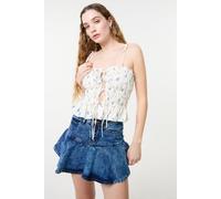 Pink Vanilla Women's Ivory Tie Front Ditsy Cami Top | Size: Large Pink Vanilla Ivory L