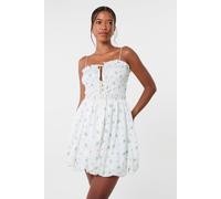 Pink Vanilla Women's Ivory Tie Front Ditsy Puffball Dress | Size: Medium Pink Vanilla Ivory M