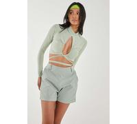Pink Vanilla Women's Keyhole Tie Front Long Sleeve Top in Green | Size: Medium Pink Vanilla Green M
