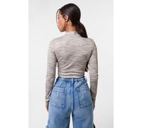 Pink Vanilla Women's Khaki Space Dye High Neck Long Sleeves Crop Top | Size: 8 Pink Vanilla Khaki 8
