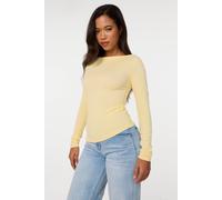 Pink Vanilla Women's Lemon Asymmetric Boat Neck Long Sleeve Top | Size: Medium Pink Vanilla Lemon M