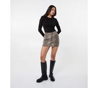 Pink Vanilla Women's Leopard Print Denim Mini Skirt in Brown | Size: 8 Pink Vanilla Brown 8