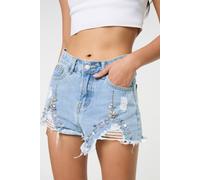 Pink Vanilla Women's Light Blue Denim Embellished Distressed Shorts | Size: 14 Pink Vanilla Light Blue 14