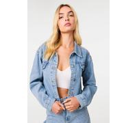 Pink Vanilla Women's Light Blue Embellished Tassel Shoulder Denim Jacket | Size: Large Pink Vanilla Light Blue L