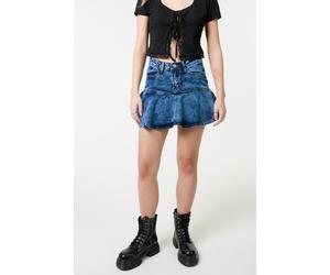 Pink Vanilla Women's Light Blue Flippy Denim Mini Skirt With Shorts | Size: 10 Pink Vanilla Light Blue 10