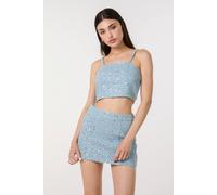 Pink Vanilla Women's Light Blue Sequin Embellished Denim Top | Size: 12 Pink Vanilla Light Blue 12