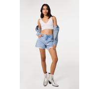 Pink Vanilla Women's Light Blue Star Embellished Denim Shorts | Size: Medium Pink Vanilla Light Blue M