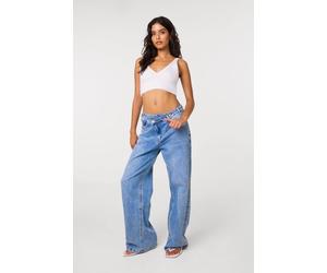Pink Vanilla Women's Light Blue Stud Detail Wide Leg Jeans | Size: Large Pink Vanilla Light Blue L