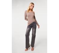 Pink Vanilla Women's Light Brown Off-Shoulder Asymmetric Hem Top | Size: Small Pink Vanilla Light Brown S