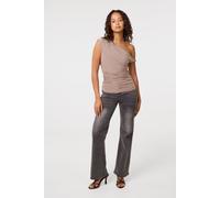 Pink Vanilla Women's Light Brown Twist Shoulder Top | Size: Large Pink Vanilla Light Brown L