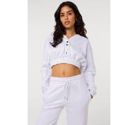 Pink Vanilla Women's Light Grey Fleece Lined Cropped Hoodie | Size: Medium Pink Vanilla Light Grey M