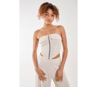 Pink Vanilla Women's Linen Cargo Corset Top in Stone | Size: 10 Pink Vanilla Stone 10