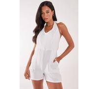Pink Vanilla Women's Linen Style Halter Playsuit in Ivory | Size: 6 Pink Vanilla Ivory 6