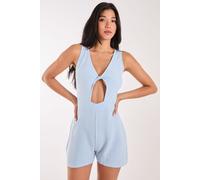 Pink Vanilla Women's Linen Style Twist Front Playsuit in Blue | Size: 12 Pink Vanilla Blue 12