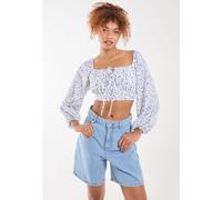 Pink Vanilla Women's Long Sleeve Cropped Milkmaid Top in Blue | Size: 12 Pink Vanilla Blue 12