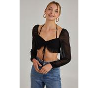 Pink Vanilla Women's Long Sleeve Halterneck Crop Top in Black | Size: 14 Pink Vanilla Black 14