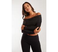 Pink Vanilla Women's Long Sleeve Slinky Bardot Top in Black | Size: Medium Pink Vanilla Black M