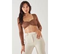 Pink Vanilla Women's Long Sleeve Sweetheart Shimmer Top in Chocolate | Size: Medium Pink Vanilla Chocolate M