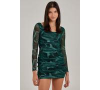 Pink Vanilla Women's Mesh Marble Long Sleeve Mini Dress in Green | Size: 8 Pink Vanilla Green 8