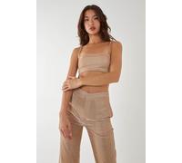 Pink Vanilla Women's Metallic Crop Top in Gold | Size: 12 Pink Vanilla Gold 12