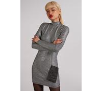 Pink Vanilla Women's Metallic High Tie Neck Open Back Dress in Silver | Size: 12 Pink Vanilla Silver 12
