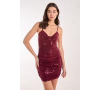 Pink Vanilla Women's Mirror Sequin Twist Front Mini Dress in Wine | Size: Large Pink Vanilla Wine L