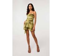 Pink Vanilla Women's Multi Bandeau Mesh Printed Tie Front Mini Dress | Size: Large Pink Vanilla Multicolor L