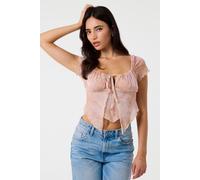 Pink Vanilla Women's Multi Short Sleeve Mesh Butterfly Top | Size: Large Pink Vanilla Multicolor L