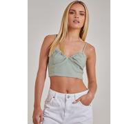 Pink Vanilla Women's Notch Front Bengaline Crop Top in Green | Size: Large Pink Vanilla Green L