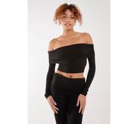 Pink Vanilla Women's Off the Shoulder Lounge Top in Black | Size: Medium Pink Vanilla Black M