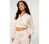 Pink Vanilla Women's Off White Fleece Lined Cropped Hoodie in Cream | Size: Medium Pink Vanilla Cream M