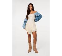 Pink Vanilla Women's Off White Lace Asymmetric Mini Dress in Cream | Size: Small Pink Vanilla Cream S