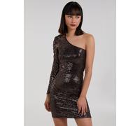 Pink Vanilla Women's One Shoulder Ruched Sleeve Sparkle Dress in Rose Gold | Size: 14 Pink Vanilla Rose Gold 14