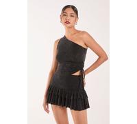Pink Vanilla Women's One Shoulder Ruched Top in Black | Size: Medium/Large Pink Vanilla Black M/L