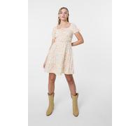 Pink Vanilla Women's Orange Ditsy Puff Sleeve Tiered Mini Dress | Size: Large Pink Vanilla Orange L