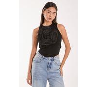 Pink Vanilla Women's Oversized Ruffle Corsage Top in Black | Size: Medium/Large Pink Vanilla Black M/L